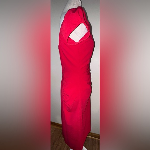 Stop Staring! brand little stretchy Elegant Red Ruched midi Dress. Size L. GUC - Picture 3 of 13